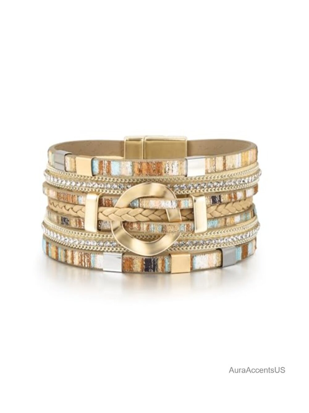 Leather Wrap Bracelet Boho Cuff Bangle Layered Women's Adjustable